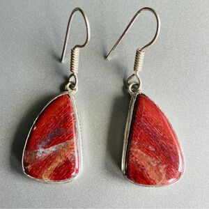 Natural Convoluted Jasper Nuggets Sterling Silver Large Dangle Hook Earr…